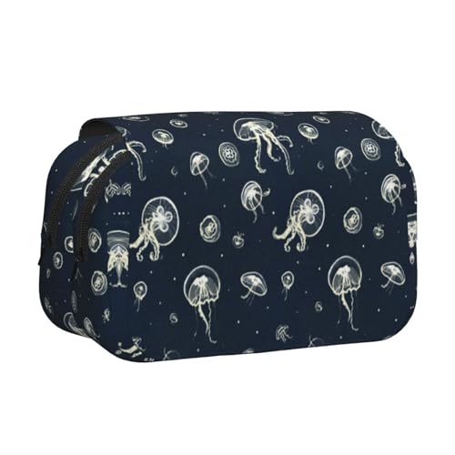 Federmäppchen mit Quallenmuster, großes Fassungsvermögen, Stifteetui mit 2 Fächern, Stifthalter, Organizer, Schreibwaren-Tasche von SATUSA