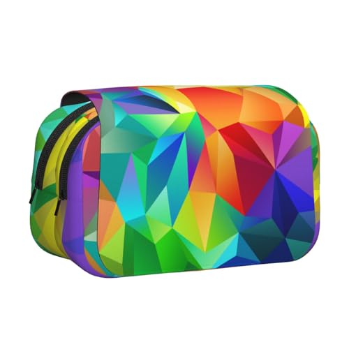 Federmäppchen mit Regenbogen-geometrischem Druck, großes Fassungsvermögen, Stifteetui mit 2 Fächern, Stifthalter, Organizer, Schreibwaren-Tasche von SATUSA