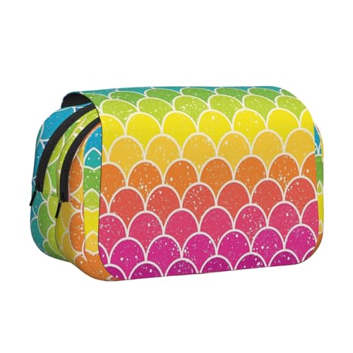 Federmäppchen mit Regenbogenfisch-Druck, großes Fassungsvermögen, Stifteetui mit 2 Fächern, Stifthalter, Organizer, Schreibwaren-Tasche von SATUSA