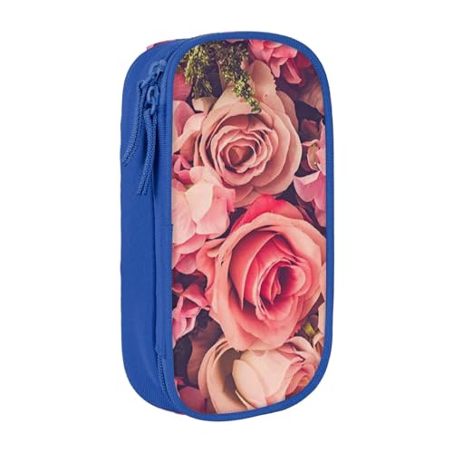 Federmäppchen mit Rosen-Aufdruck, Münztasche, Schlüsseltasche, Geldbörse, großes Stifteetui für Kinder, Jungen, Schule, Büro, blau, Einheitsgröße, Kosmetikkoffer von SATUSA