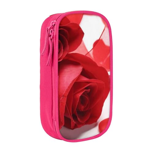 Federmäppchen mit Rosen- und rotem Blütenblatt-Druck, Münztasche, Schlüsseltasche, Geldbörse, großes Stifteetui für Kinder, Jungen, Schule, Büro, rose, Einheitsgröße, Kosmetikkoffer von SATUSA