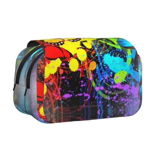 Federmäppchen mit Schmetterlings-Aufdruck, großes Fassungsvermögen, Federmäppchen mit 2 Fächern, Stifthalter, Organizer, Schreibwaren-Tasche von SATUSA