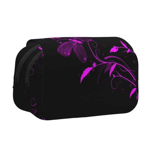 Federmäppchen mit Schmetterlings-Aufdruck, großes Fassungsvermögen, Stifteetui mit 2 Fächern, Stifthalter, Organizer, Schreibwaren-Tasche, Violett von SATUSA