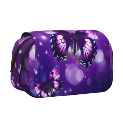 Federmäppchen mit Schmetterlings-Aufdruck, großes Fassungsvermögen, Stifteetui mit 2 Fächern, Stifthalter, Organizer, Schreibwaren-Tasche, Violett von SATUSA