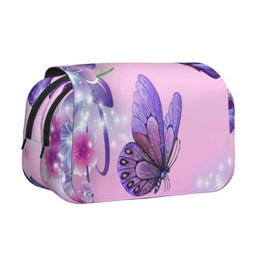 Federmäppchen mit Schmetterlings-Aufdruck, großes Fassungsvermögen, Stifteetui mit 2 Fächern, Stifthalter, Organizer, Schreibwaren-Tasche von SATUSA