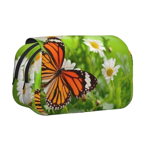 Federmäppchen mit Schmetterlings-Motiv, großes Fassungsvermögen, Stifteetui mit 2 Fächern, Stifthalter, Organizer, Schreibwaren-Tasche von SATUSA