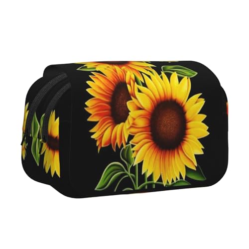 Federmäppchen mit Sommer-Sonnenblumen-Druck, großes Fassungsvermögen, Stifteetui mit 2 Fächern, Stifthalter, Organizer, Schreibwaren-Tasche von SATUSA