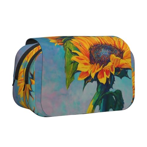Federmäppchen mit Sonnenblumen-Motiv, großes Fassungsvermögen, Stifteetui mit 2 Fächern, Stifthalter, Organizer, Schreibwaren-Tasche von SATUSA