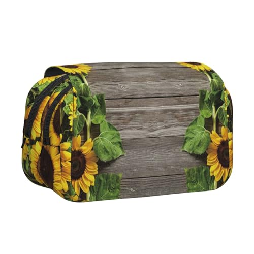 Federmäppchen mit Sonnenblumen-Motiv, großes Fassungsvermögen, Stifteetui mit 2 Fächern, Stifthalter, Organizer, Schreibwaren-Tasche von SATUSA