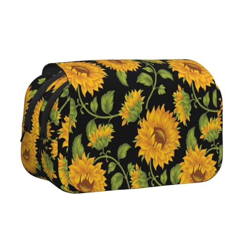 Federmäppchen mit Sonnenblumenmuster, großes Fassungsvermögen, Stifteetui mit 2 Fächern, Stifthalter, Organizer, Schreibwaren-Tasche von SATUSA