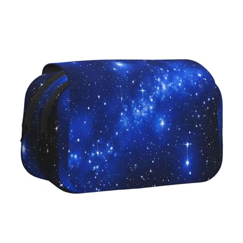 Federmäppchen mit Sternen-Motiv, großes Fassungsvermögen, Stifteetui mit 2 Fächern, Stiftehalter, Organizer, Schreibwaren-Tasche, Blau von SATUSA