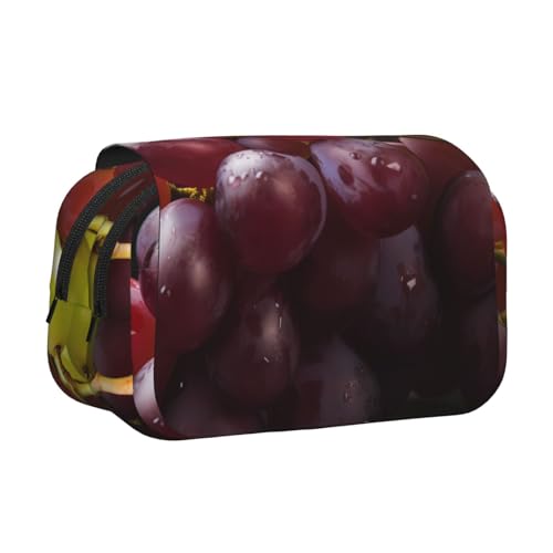 Federmäppchen mit Traubenmuster, großes Fassungsvermögen, Stifteetui mit 2 Fächern, Stifthalter, Organizer, Schreibwaren-Tasche von SATUSA