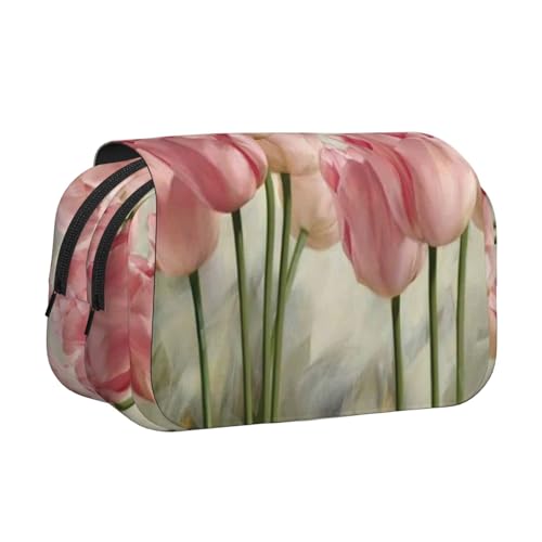 Federmäppchen mit Tulpenmuster, großes Fassungsvermögen, Stifteetui mit 2 Fächern, Stifthalter, Organizer, Schreibwarentasche von SATUSA