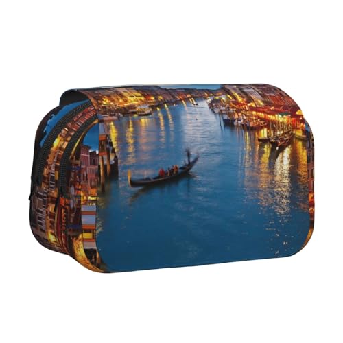 Federmäppchen mit Venedignacht-Aufdruck, großes Fassungsvermögen, Stifteetui mit 2 Fächern, Stifthalter, Organizer, Schreibwaren-Tasche von SATUSA