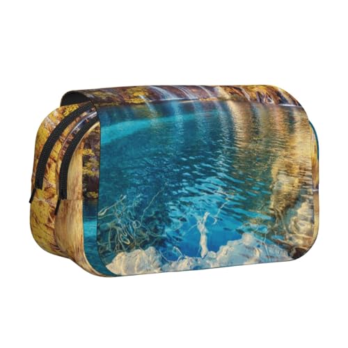 Federmäppchen mit Wasser- und See-Landschaftsdruck, großes Fassungsvermögen, Stifteetui mit 2 Fächern, Stifthalter, Organizer, Schreibwaren-Tasche von SATUSA