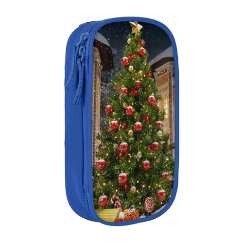 Federmäppchen mit Weihnachtsbaum-Aufdruck, Münzfach, Schlüsselkarte, Geldbörse, großes Stifteetui für Kinder, Jungen, Schule, Büro, blau, Einheitsgröße, Kosmetikkoffer von SATUSA