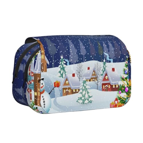 Federmäppchen mit Weihnachtsbaum- und Schnee-Aufdruck, großes Fassungsvermögen, Stifteetui mit 2 Fächern, Stifthalter, Organizer, Schreibwaren-Tasche von SATUSA