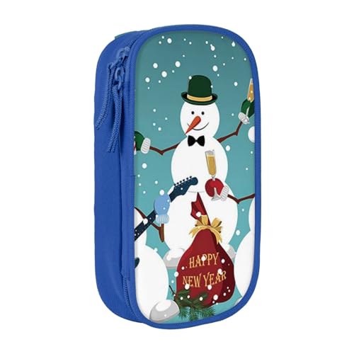 Federmäppchen mit Weihnachtsmotiv und Schneemann-Aufdruck, Münztasche, Schlüsseltasche, Geldbörse, großes Stifteetui für Kinder, Jungen, Schule, Büro, blau, Einheitsgröße, Kosmetikkoffer von SATUSA