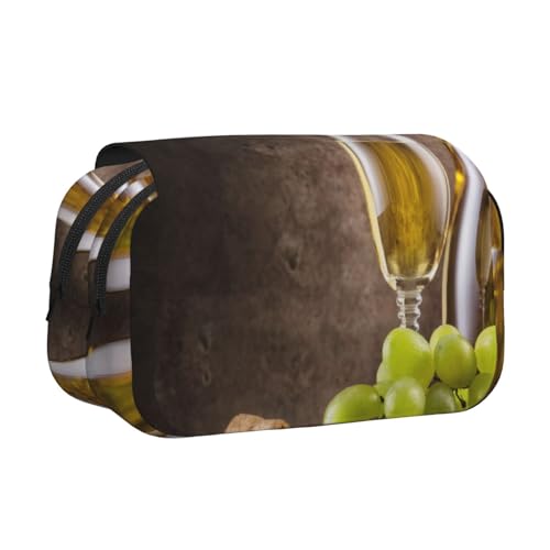 Federmäppchen mit Weinbecher-Aufdruck, großes Fassungsvermögen, Stifteetui mit 2 Fächern, Stifthalter, Organizer, Schreibwaren-Tasche von SATUSA