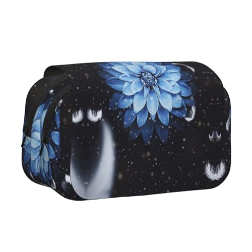 Federmäppchen mit blauem Blumendruck, großes Fassungsvermögen, Stifteetui mit 2 Fächern, Stifthalter, Organizer, Schreibwaren-Tasche von SATUSA