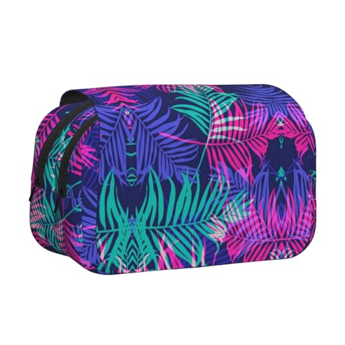 Federmäppchen mit buntem Blätter-Druck, großes Fassungsvermögen, Stifteetui mit 2 Fächern, Stifthalter, Organizer, Schreibwaren-Tasche von SATUSA