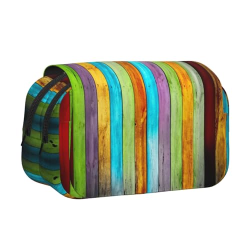 Federmäppchen mit buntem Holztafel, großes Fassungsvermögen, Stifteetui mit 2 Fächern, Stifthalter, Organizer, Schreibwaren-Tasche von SATUSA