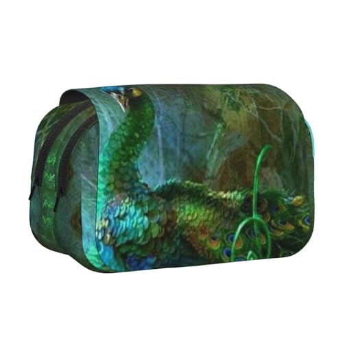 Federmäppchen mit buntem Pfauen-Aufdruck, großes Fassungsvermögen, Stifteetui mit 2 Fächern, Stifthalter, Organizer, Schreibwaren-Tasche von SATUSA