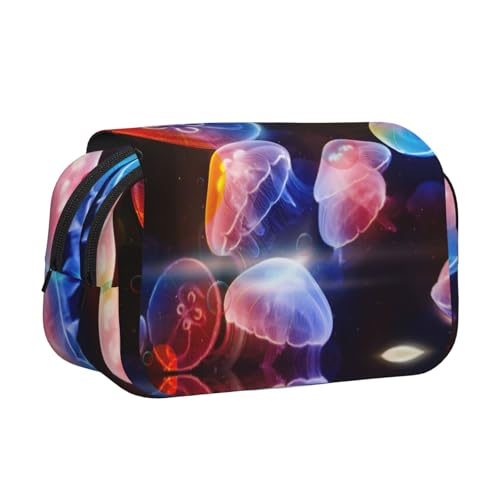 Federmäppchen mit buntem Quallen-Druck, großes Fassungsvermögen, Stifteetui mit 2 Fächern, Stifthalter, Organizer, Schreibwaren-Tasche von SATUSA