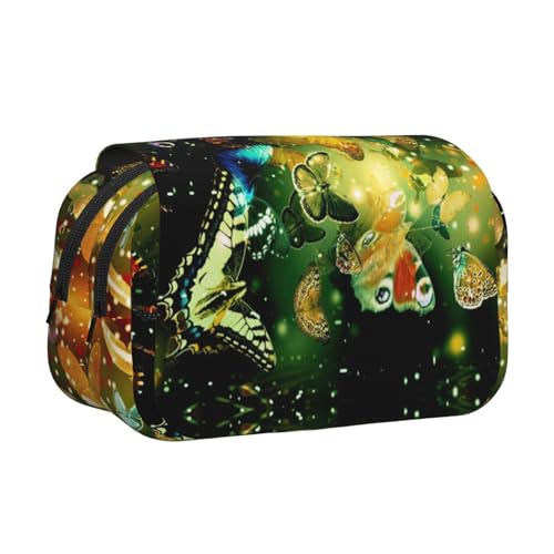 Federmäppchen mit buntem Schmetterlings-Aufdruck, großes Fassungsvermögen, Stifteetui mit 2 Fächern, Stifthalter, Organizer, Schreibwaren-Tasche von SATUSA