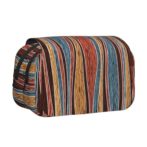 Federmäppchen mit buntem Streifendruck, großes Fassungsvermögen, Stifteetui mit 2 Fächern, Stifthalter, Organizer, Schreibwarentasche von SATUSA