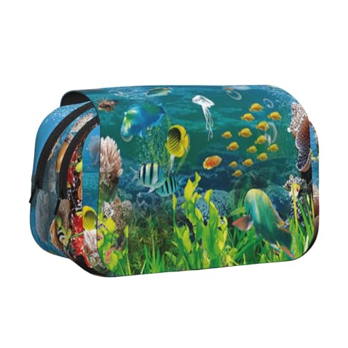 Federmäppchen mit buntem Unterwasserwelt-Druck, großes Fassungsvermögen, Stifteetui mit 2 Fächern, Stifthalter, Organizer, Schreibwaren-Tasche von SATUSA