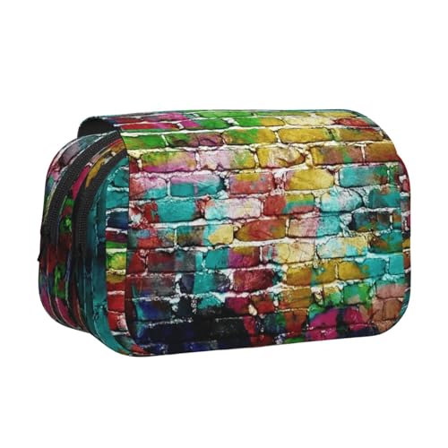 Federmäppchen mit buntem Ziegeldruck, großes Fassungsvermögen, Stifteetui mit 2 Fächern, Stifthalter, Organizer, Schreibwaren-Tasche von SATUSA