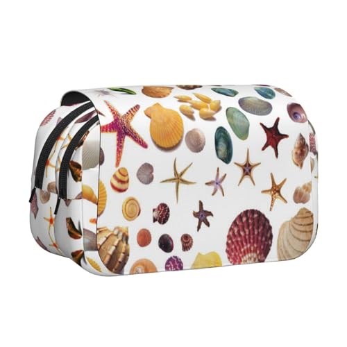 Federmäppchen mit farbigen Muscheln, großes Fassungsvermögen, Stifteetui mit 2 Fächern, Stifthalter, Organizer, Schreibwaren-Tasche von SATUSA