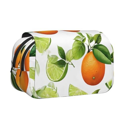Federmäppchen mit gelben Blüten und orangefarbenen Früchten, großes Fassungsvermögen, Stifteetui mit 2 Fächern, Stifthalter, Organizer, Schreibwarentasche von SATUSA