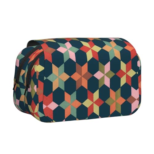 Federmäppchen mit geometrischem Druck, großes Fassungsvermögen, Stifteetui mit 2 Fächern, Stifthalter, Organizer, Schreibwaren-Tasche von SATUSA