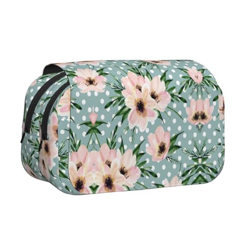 Federmäppchen mit gepunktetem Blumendruck, großes Fassungsvermögen, Stifteetui mit 2 Fächern, Stifthalter, Organizer, Schreibwaren-Tasche von SATUSA