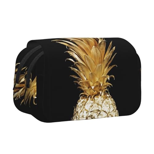 Federmäppchen mit goldenem Ananas-Druck, großes Fassungsvermögen, Stifteetui mit 2 Fächern, Stifthalter, Organizer, Schreibwaren-Tasche von SATUSA