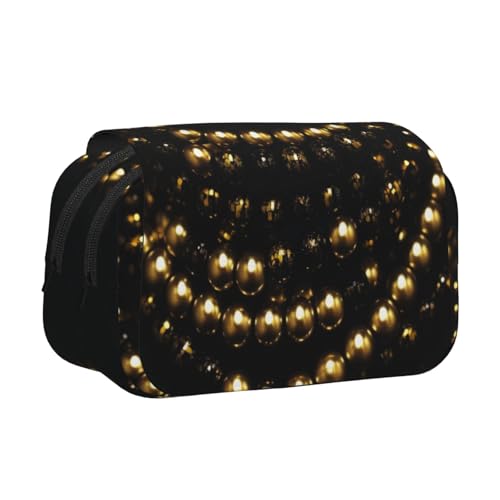 Federmäppchen mit großem Fassungsvermögen, Stifteetui mit 2 Fächern, Stiftehalter, Organizer, Schreibwaren-Tasche, goldfarben / Schwarz von SATUSA