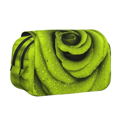 Federmäppchen mit grünem Rosenmuster, großes Fassungsvermögen, Stifteetui mit 2 Fächern, Stifthalter, Organizer, Schreibwaren-Tasche von SATUSA