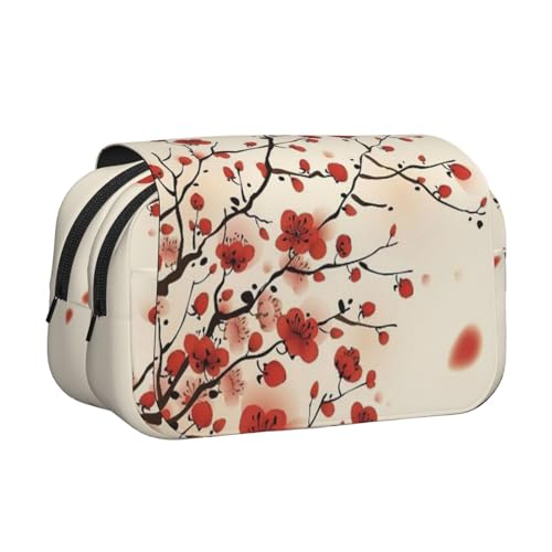 Federmäppchen mit japanischem Blumendruck, großes Fassungsvermögen, Federtasche mit 2 Fächern, Stifthalter, Organizer, Schreibwaren-Tasche von SATUSA
