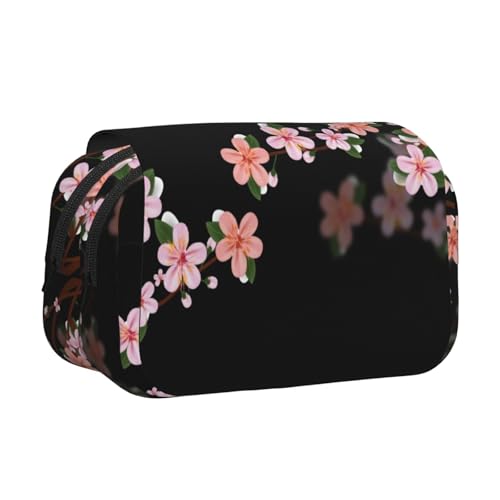 Federmäppchen mit realistischem Kirschblumen-Druck, großes Fassungsvermögen, Stifteetui mit 2 Fächern, Stifthalter, Organizer, Schreibwaren-Tasche von SATUSA