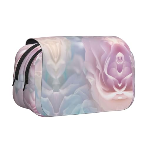 Federmäppchen mit rosa Blumendruck, großes Fassungsvermögen, Stifteetui mit 2 Fächern, Stifthalter, Organizer, Schreibwaren-Tasche von SATUSA