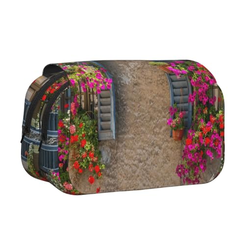 Federmäppchen mit rotem Blumendruck, großes Fassungsvermögen, Stifteetui mit 2 Fächern, Stifthalter, Organizer, Schreibwaren-Tasche von SATUSA