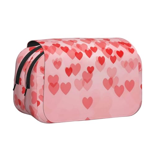 Federmäppchen mit rotem Herzmuster, großes Fassungsvermögen, Stifteetui mit 2 Fächern, Stifthalter, Organizer, Schreibwaren-Tasche von SATUSA