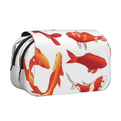 Federmäppchen mit rotem Karpfen-Druck, großes Fassungsvermögen, Stifteetui mit 2 Fächern, Stifthalter, Organizer, Schreibwaren-Tasche von SATUSA