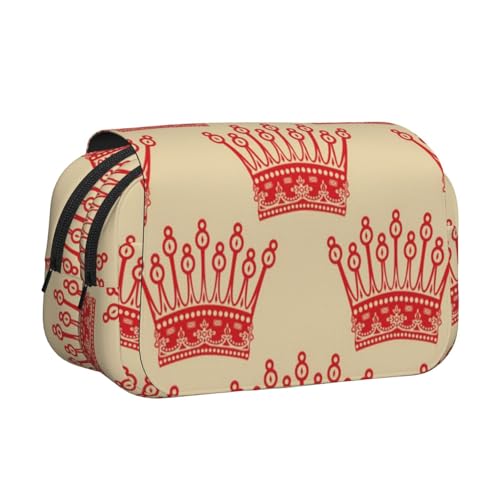 Federmäppchen mit rotem Kronen-Druck, großes Fassungsvermögen, Stifteetui mit 2 Fächern, Stifthalter, Organizer, Schreibwaren-Tasche von SATUSA