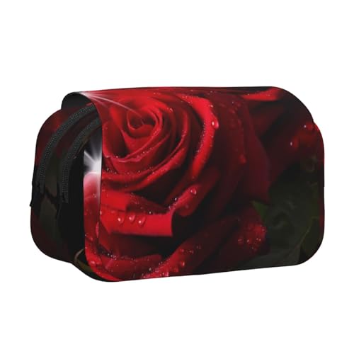 Federmäppchen mit roten Rosen, großes Fassungsvermögen, Stifteetui mit 2 Fächern, Stifthalter, Organizer, Schreibwaren-Tasche von SATUSA