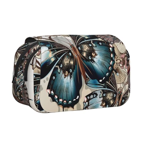 Federmäppchen mit schönem Schmetterlings-Aufdruck, großes Fassungsvermögen, Stifteetui mit 2 Fächern, Stifthalter, Organizer, Schreibwaren-Tasche von SATUSA