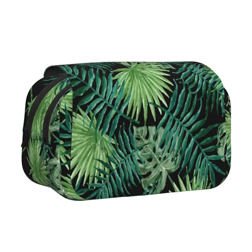 Federmäppchen mit transparentem Palmblatt-Muster, großes Fassungsvermögen, Stifteetui mit 2 Fächern, Stifthalter, Organizer, Schreibwaren-Tasche von SATUSA