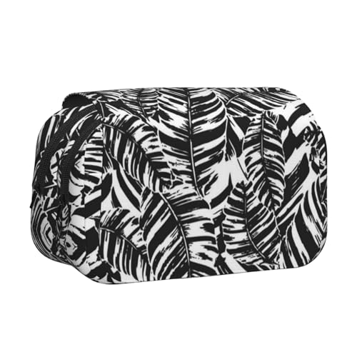 Federmäppchen mit tropischem Blattmuster, großes Fassungsvermögen, Stifteetui mit 2 Fächern, Stifthalter, Organizer, Schreibwaren-Tasche von SATUSA